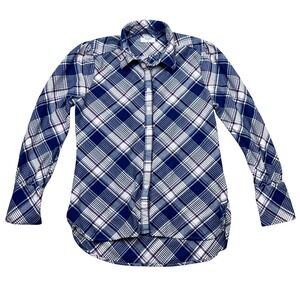 UNTUCKit Women's Plaid‎ Button Down Long Sleeve Shirt Blue White Size 4 Boho